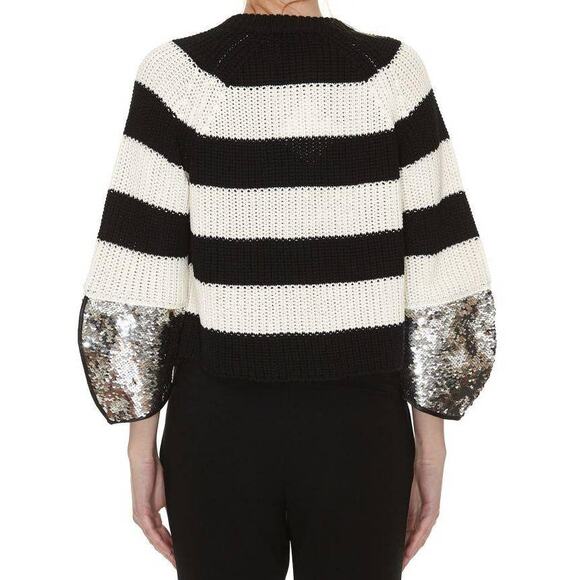 (Nude) Striped Long Glitter Sequin Sleeve Open Front Cardigan Sweater-38 - Picture 3 of 10